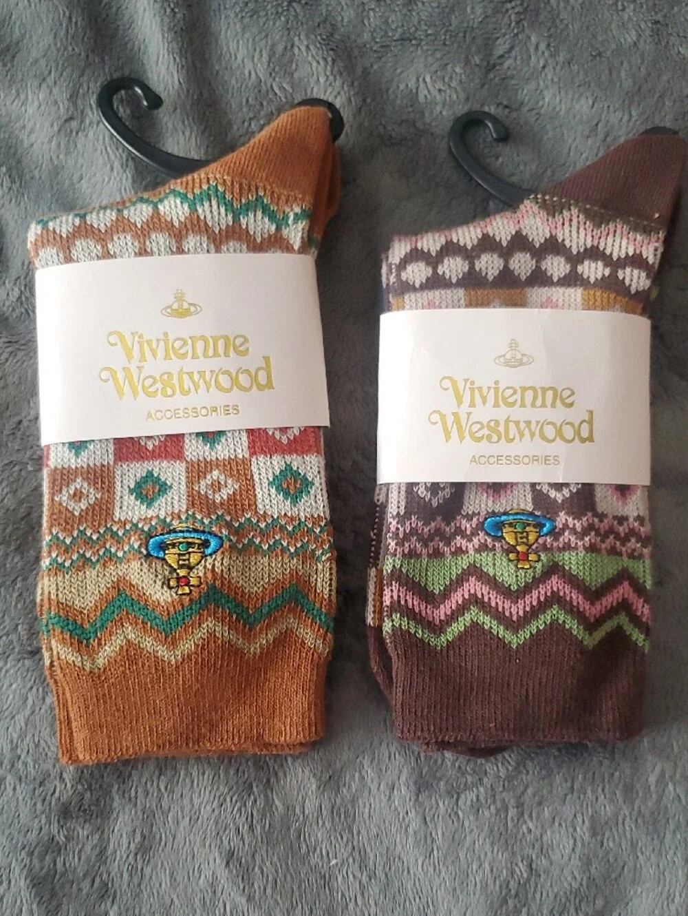 Vivienne Westwood 🍁🍂Fall 🍁🍂Rust, Cream & Teal GeoCrew Socks